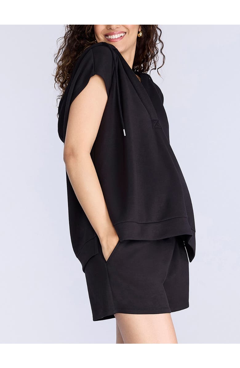 MOTHERHOOD MATERNITY V-Neck Short Sleeve Hooded Top, Alternate, color, Black