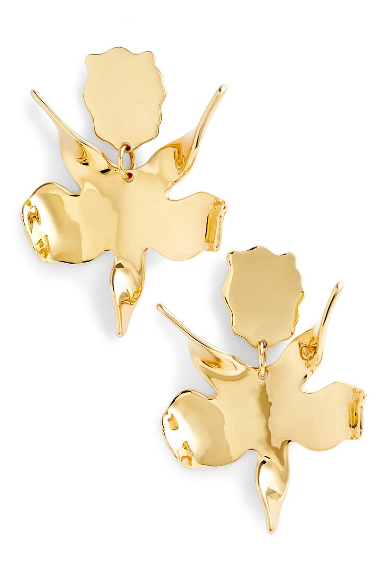 Golden Lily Drop Earrings, Main, color, GOLD