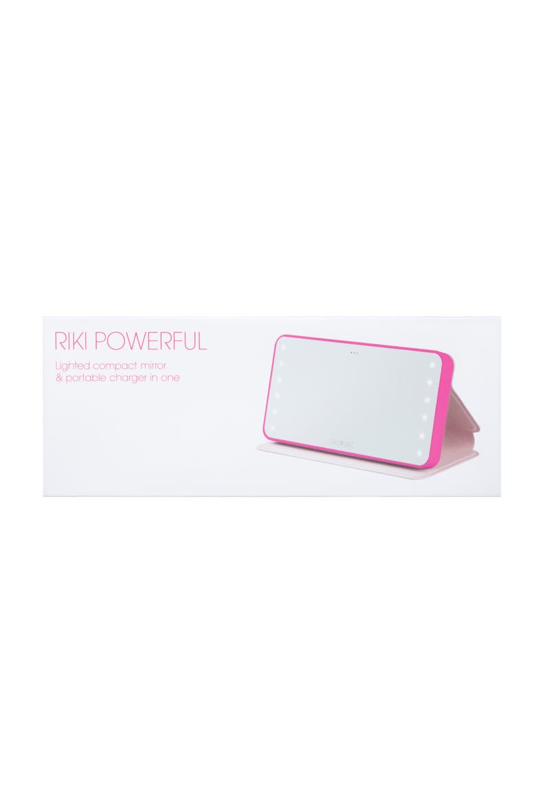 Riki Powerful LED-lighted Mirror & Power Bank, Main, color, PINK