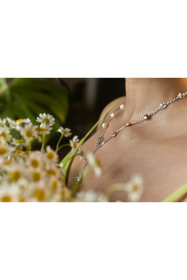 Devotion Cupid Pearl Rose Necklace, Alternate, color, Silver & White