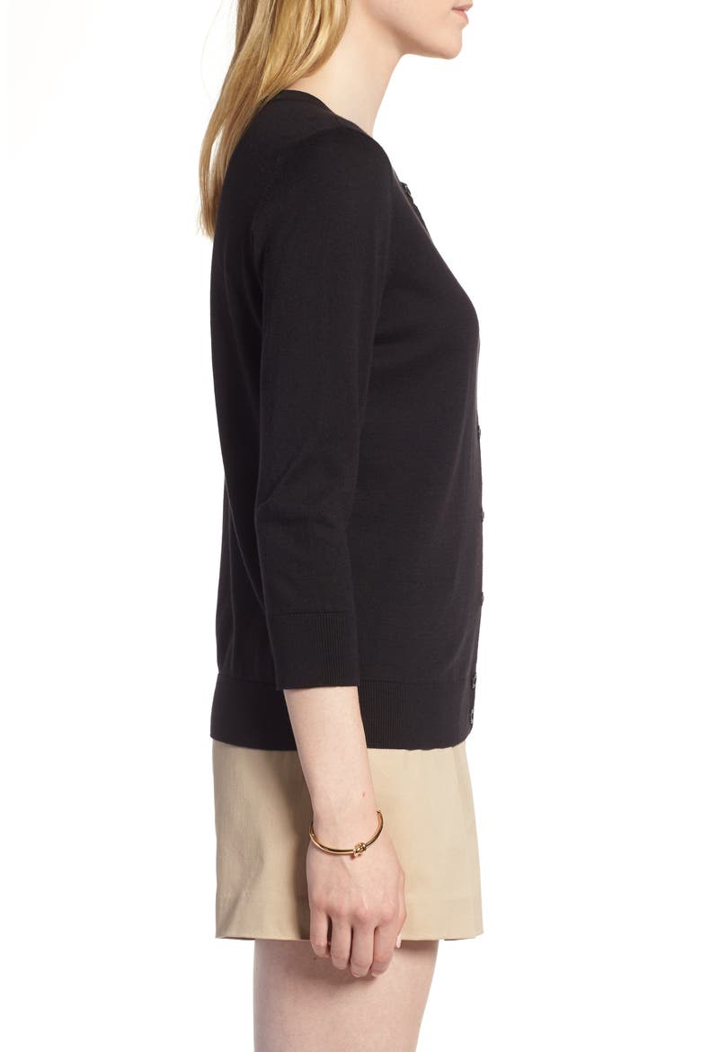 Cotton Blend Cardigan, Alternate, color, BLACK