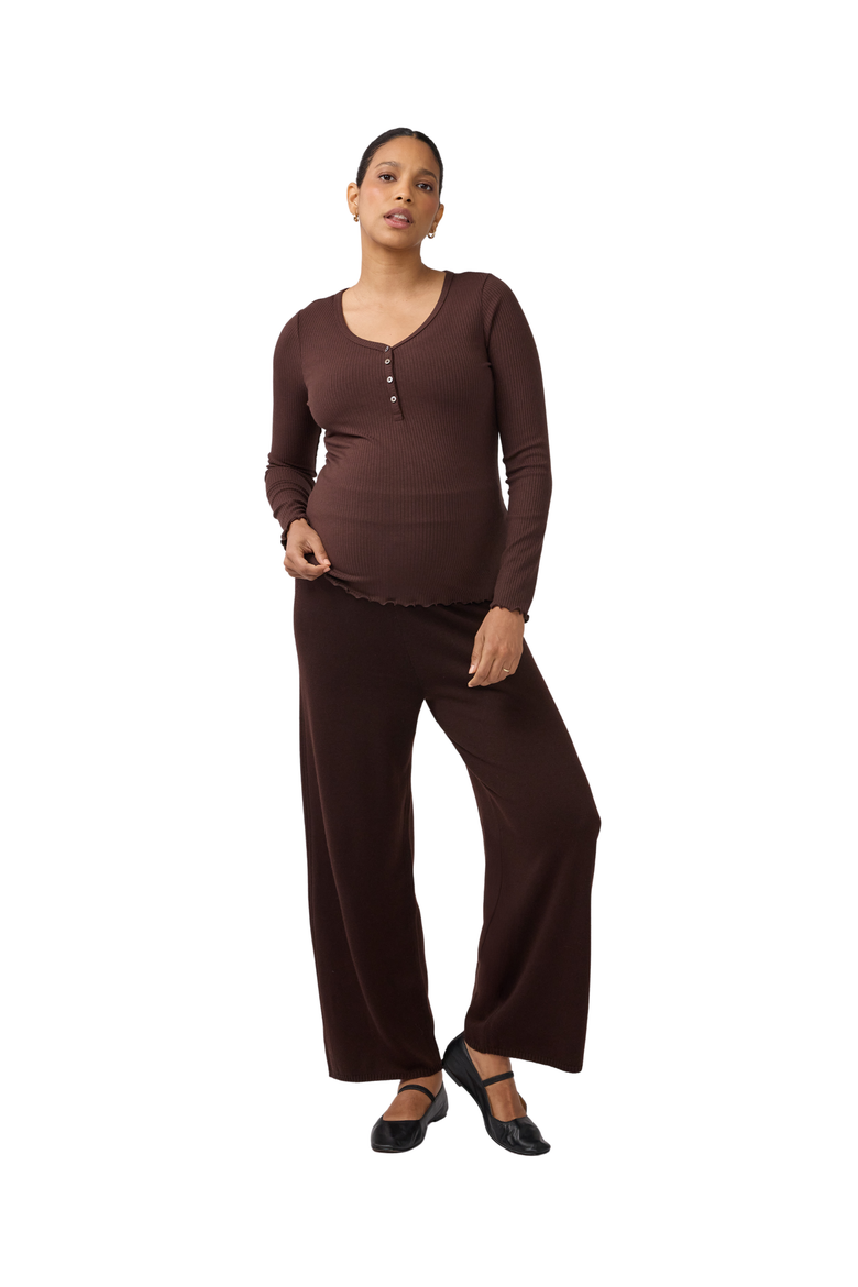 Long Sleeve Rib Maternity Nursing Henley, Main, color, Coffee Bean