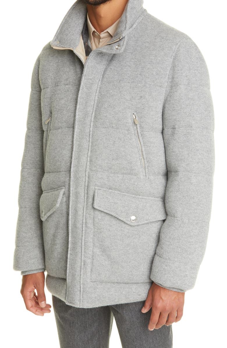 Brunello Cucinelli Rib Cashmere Down Hooded Parka, Alternate, color, 