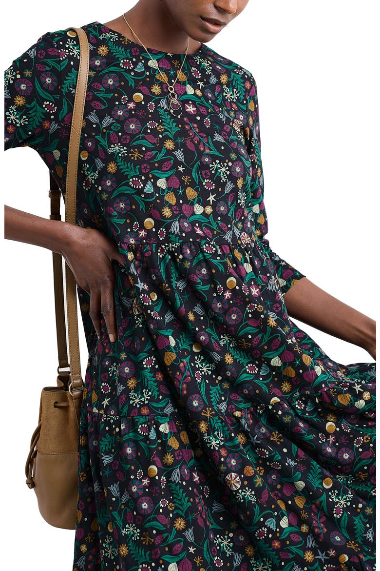Line Strokes Floral Print Dress, Alternate, color, ILLUMINATED GARDEN ONYX
