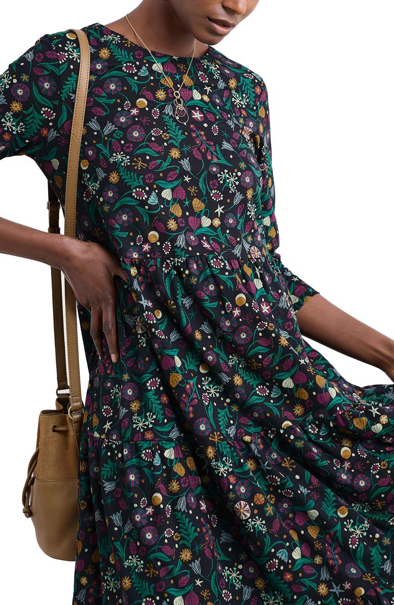 Seasalt Cornwall Line Strokes Floral Print Dress, Alternate, color, Illuminated Garden Onyx