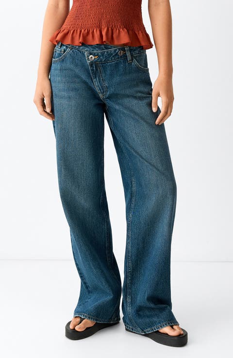 Straight Cross High Waist Straight Leg Jeans