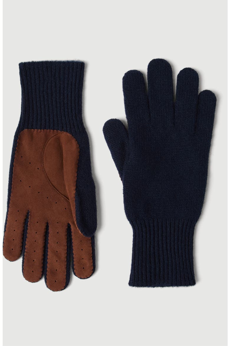 Cashmere knit gloves with suede palm, Main, color, Navy Blue