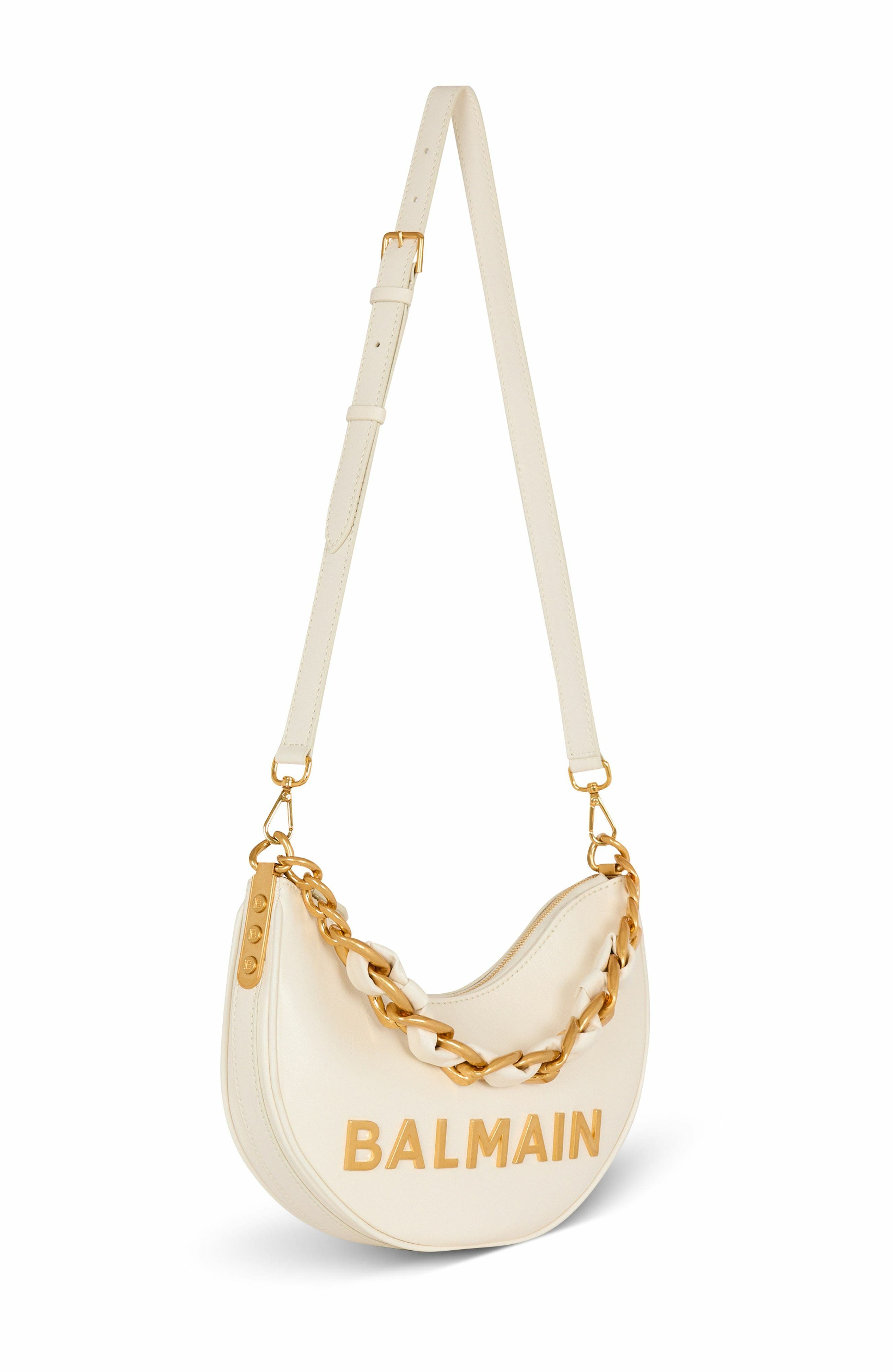 Balmain 1945 Soft Moon Crinkled Calfskin Leather Bag, Alternate, color, 