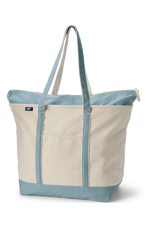 Zip Top Long Handle Canvas Tote Bag