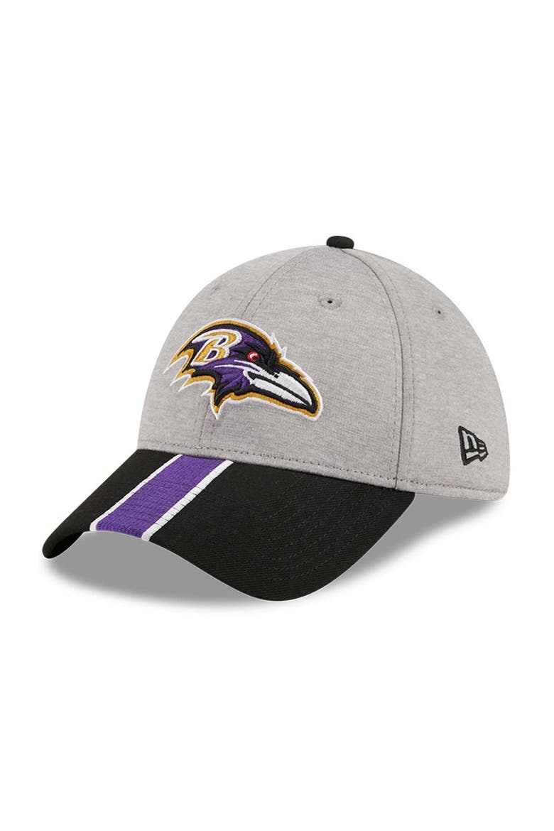 Men's New Era Heather Gray/Black Baltimore Ravens Striped 39THIRTY Flex Hat, Main, color, Heather Gray