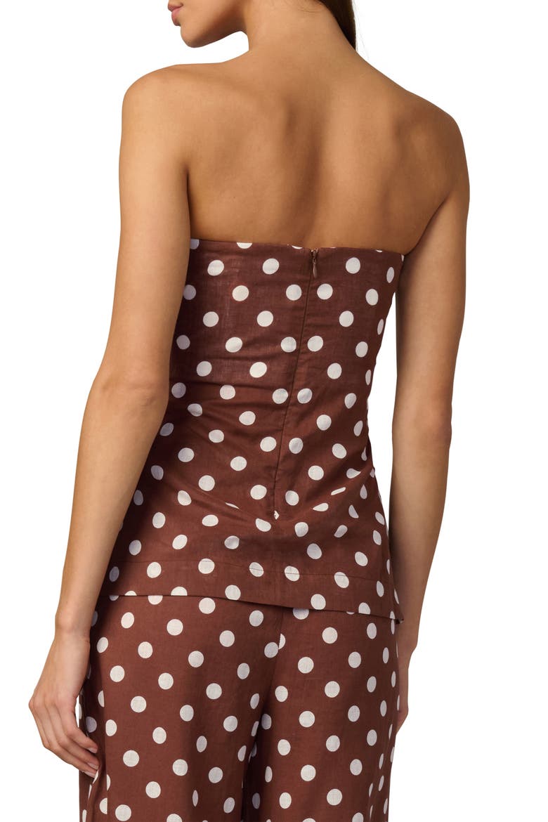 The Mariel Dot Strapless Linen & Cotton Top, Alternate, color, CHOCOLATE/ ECRU DOT