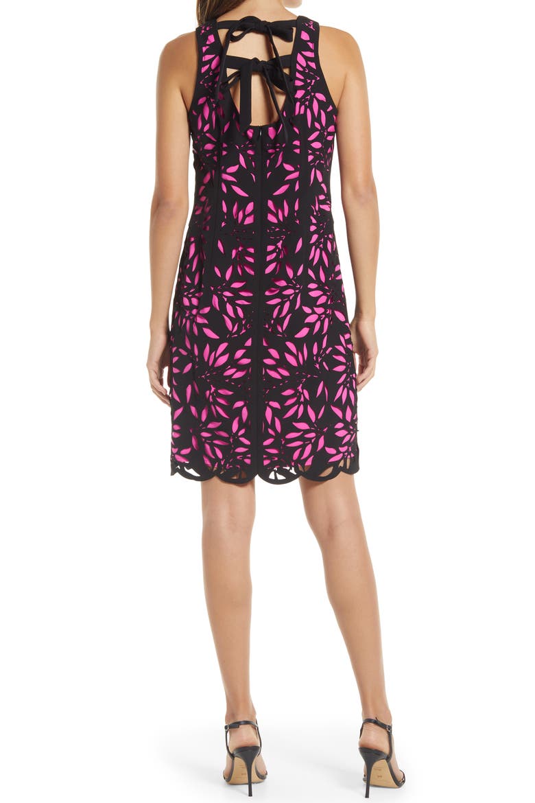 Laser Cut Lace Sheath Dress, Alternate, color, BLACK/ FUCHSIA