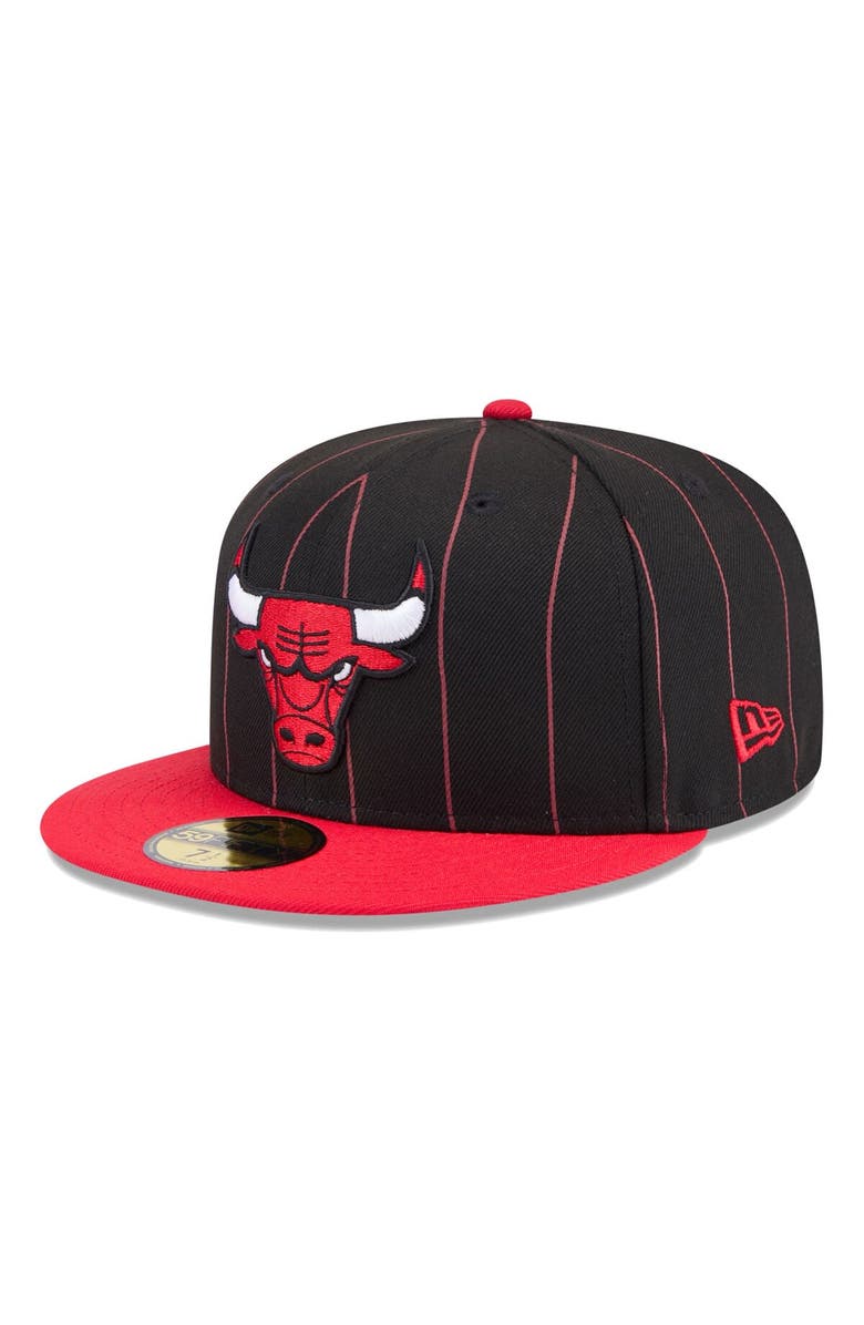 New Era Men's New Era Black/Red Chicago Bulls Pinstripe Two-Tone 59FIFTY Fitted Hat, Alternate, color, 