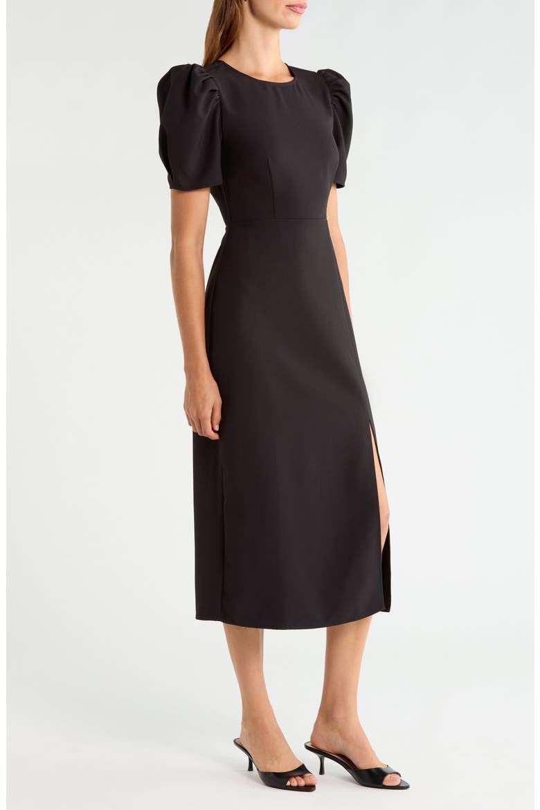 Chelsea Puff Sleeve Midi Dress, Alternate, color, BLACK