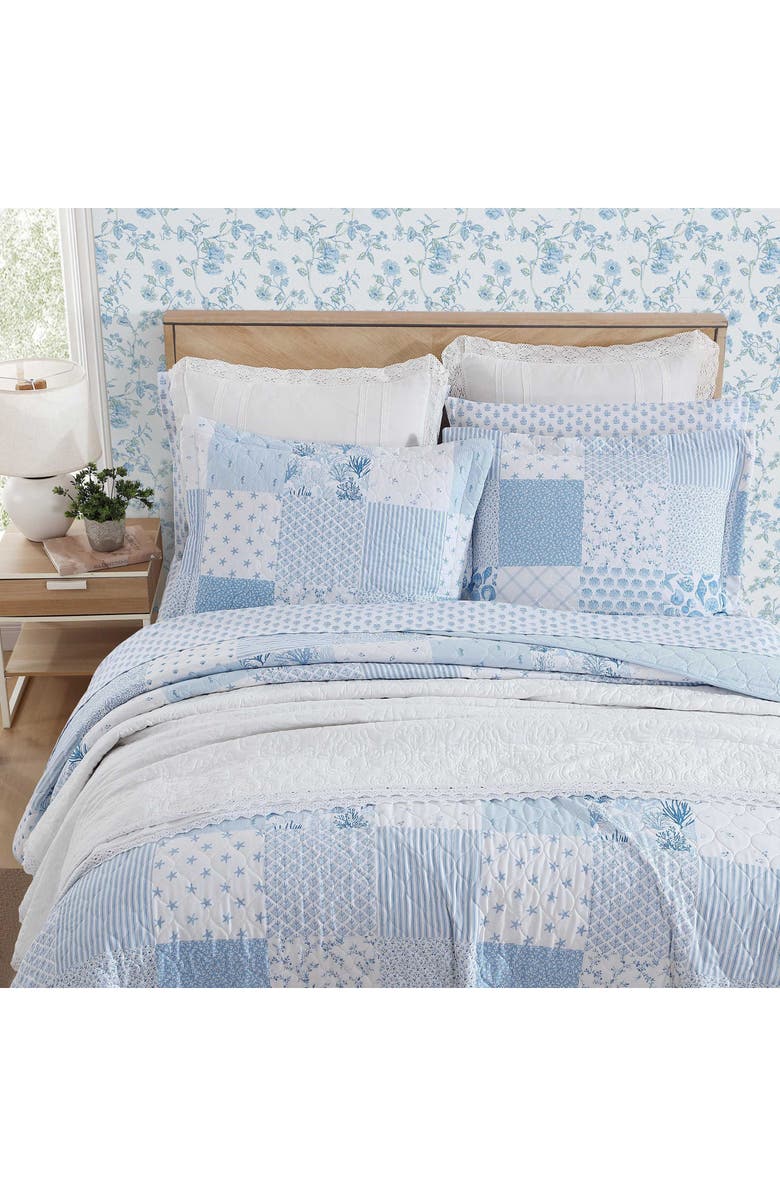 Laura Ashley 3-Piece Comforter & Sham Quilt Set, Alternate, color, Blue