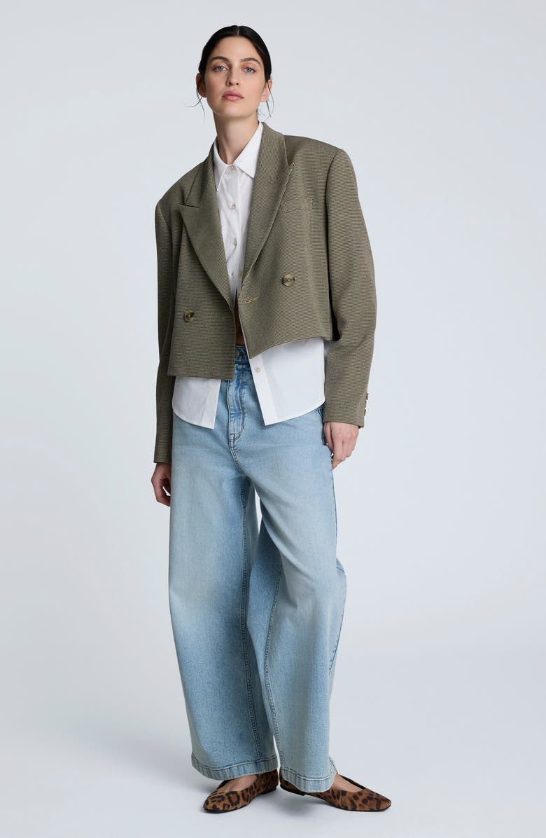 Kenneth Cole Crop Boyfriend Suit Jacket, Alternate, color, Black/ Almond Milk