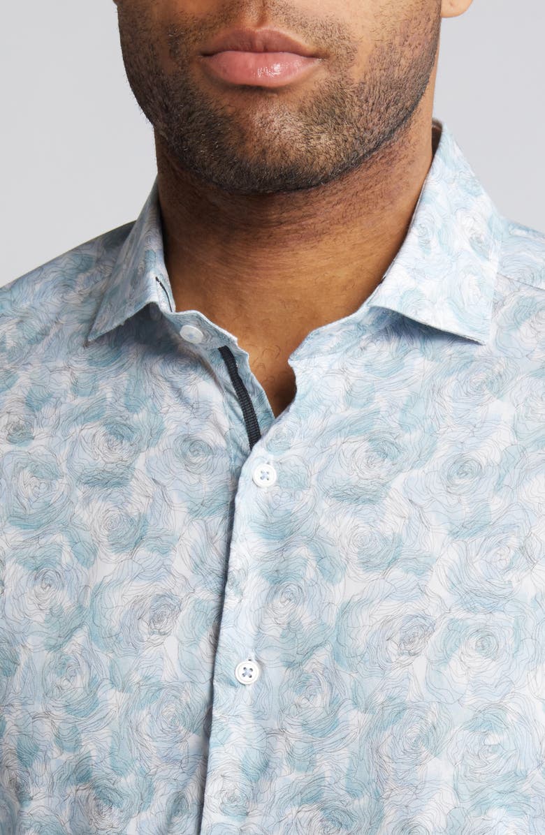Stone Rose Floral Stretch Button-Up Shirt, Alternate, color, Aqua