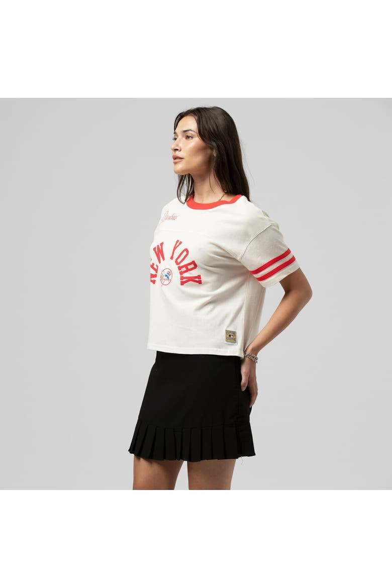 Women's Mitchell & Ness  Cream New York Yankees Cooperstown Collection Cropped Yoke T-Shirt, Main, color, Cream