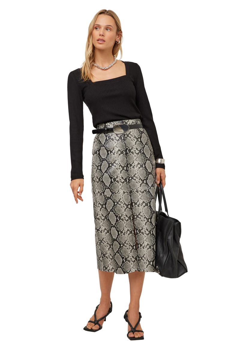 Kaia Snake Print Faux Leather Midi Skirt, Alternate, color, PRINT
