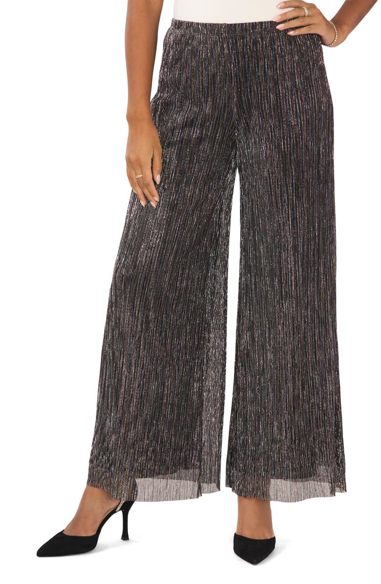 Chaus Lurex<sup>®</sup> Crinkle Mesh Palazzo Pants, Main, color, Black/Gold