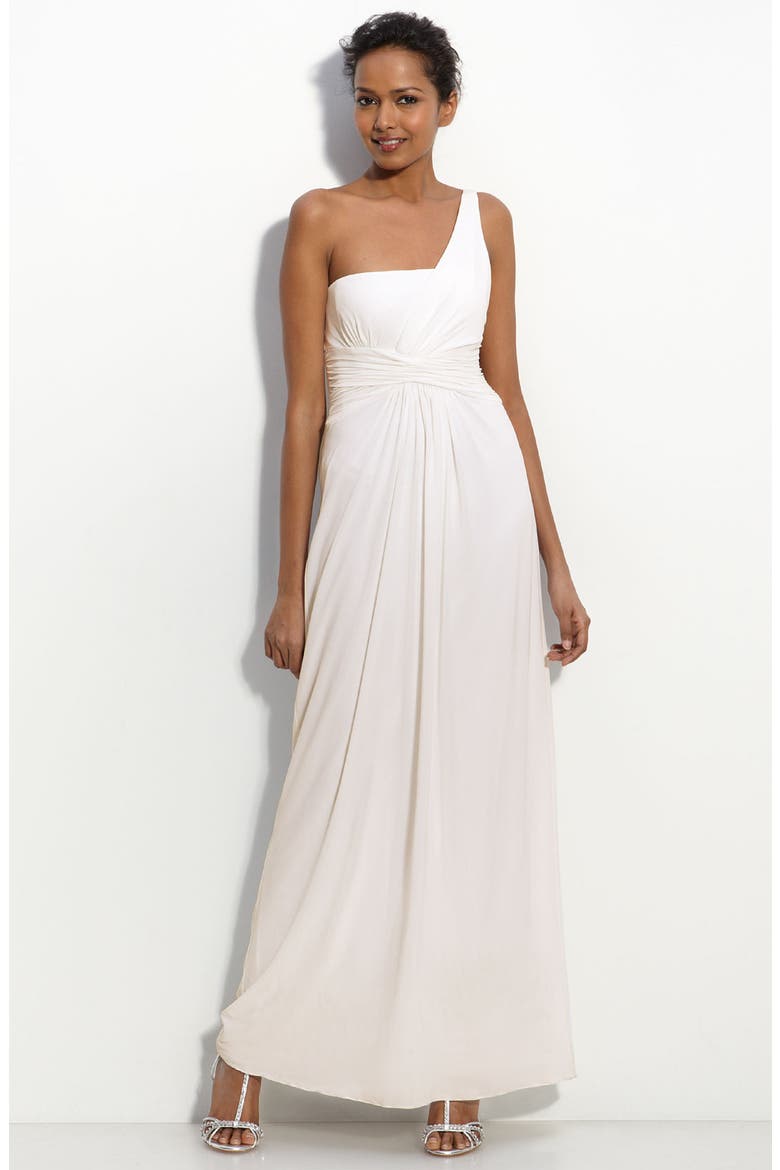 One-Shoulder Jersey Gown, Main, color, WHITE