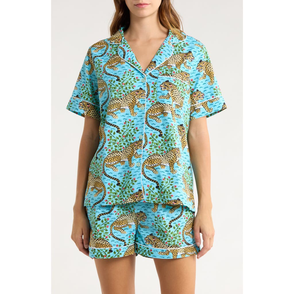 Printfresh Organic Cotton Poplin Short Sleeve Pajamas In Blue