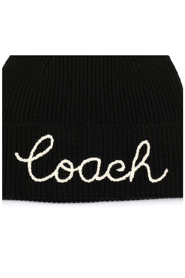 Logo Script Pompom Beanie, Alternate, color, BLACK