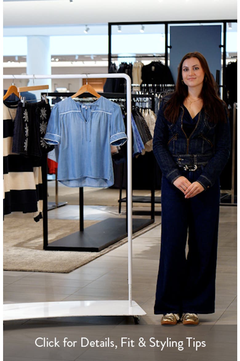 Scallop Trim Tie Front Chambray Top video