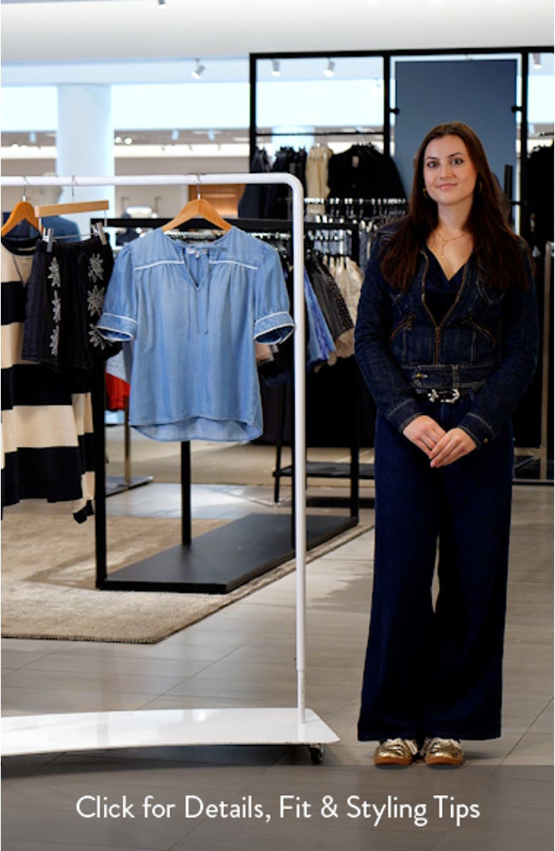 Scallop Trim Tie Front Chambray Top, sales video thumbnail