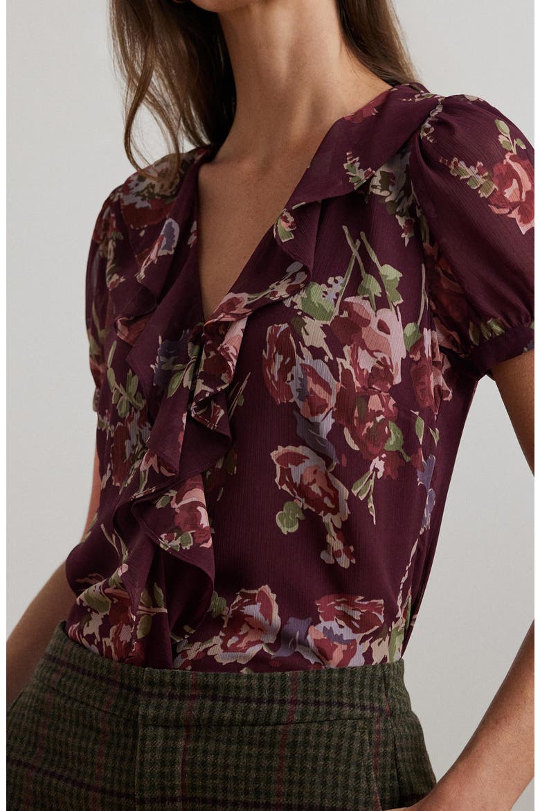Ruffle Short Sleeve Georgette Top, Alternate, color, RED MULTI