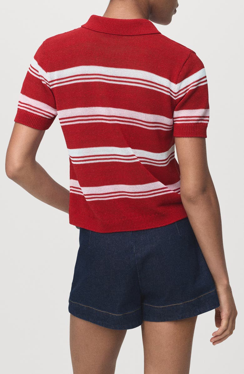 MANGO Stripe Short Sleeve Polo Sweater, Alternate, color, Red