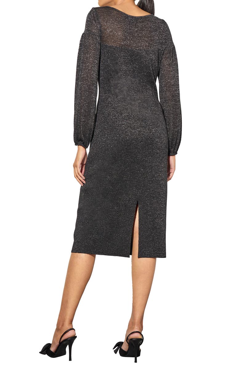 Ming Wang Heritage Fit Metallic Long Sleeve Sheath Dress, Alternate, color,