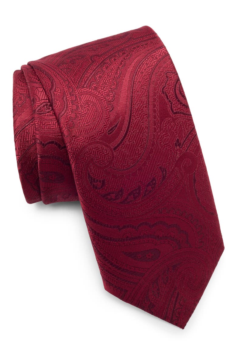 Bolt Paisley Tie, Main, color, BURGUNDY