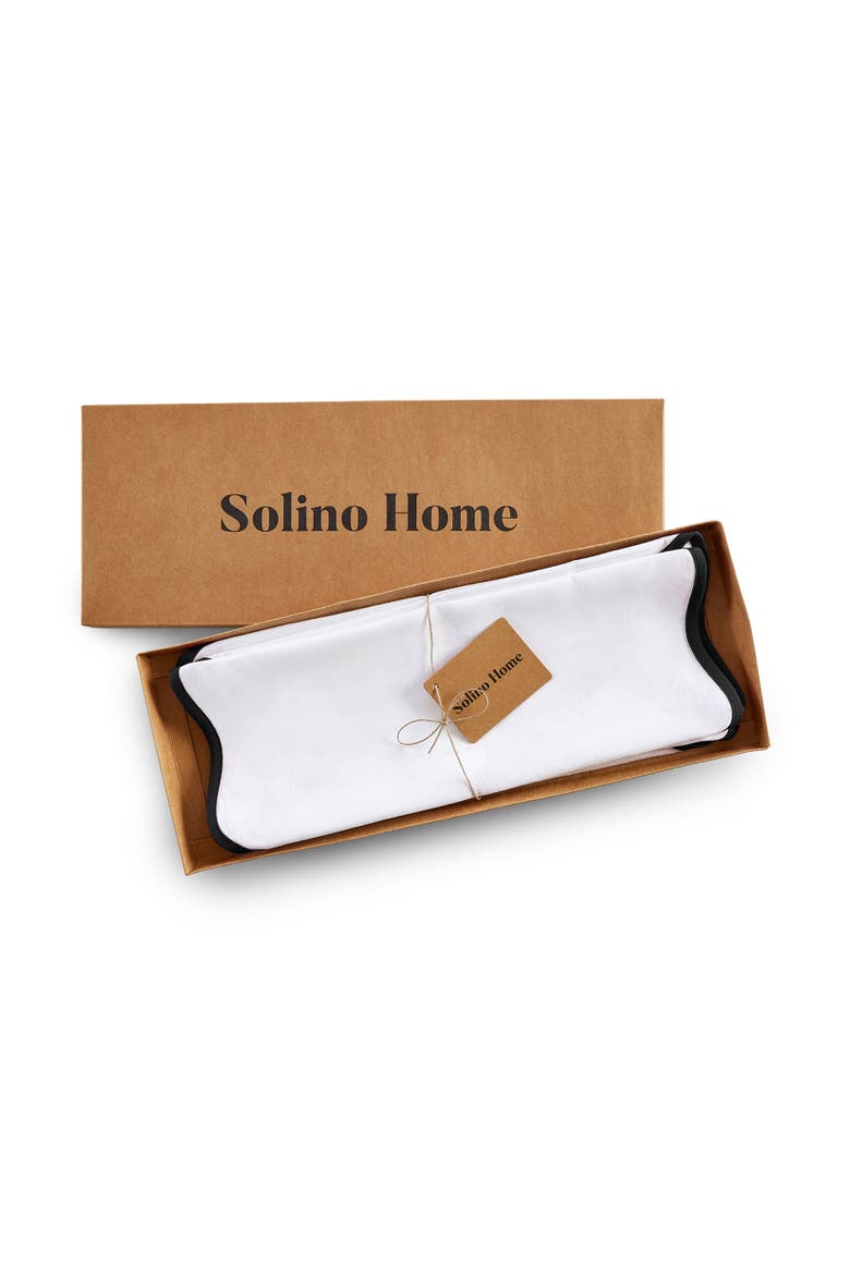 Linen Placemats 16 Inch Round Set of 4 - Giselle Scallop Edge, Alternate, color, Black and White