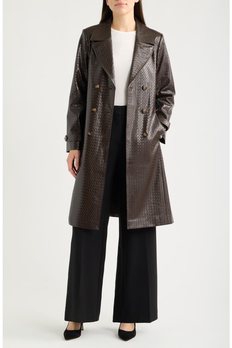 Embossed Faux Leather Trench Coat, Alternate, color, ESPRESSO
