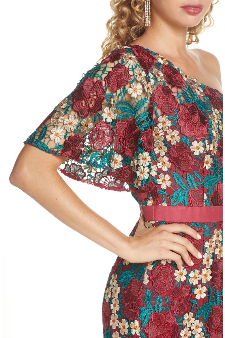 Jennifer One-Shoulder Crochet Lace Evening Gown, Alternate, color, MULTI