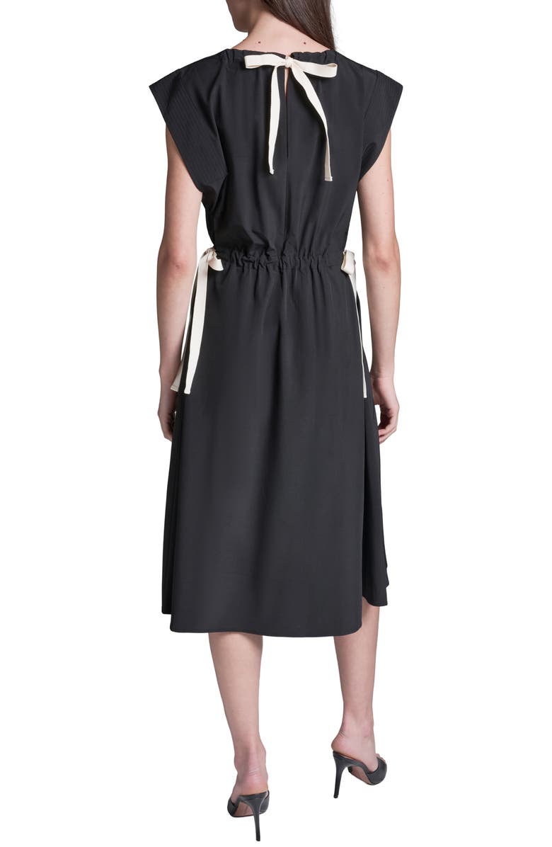 BCBG Bow Crepe Midi Dress, Alternate, color, Black