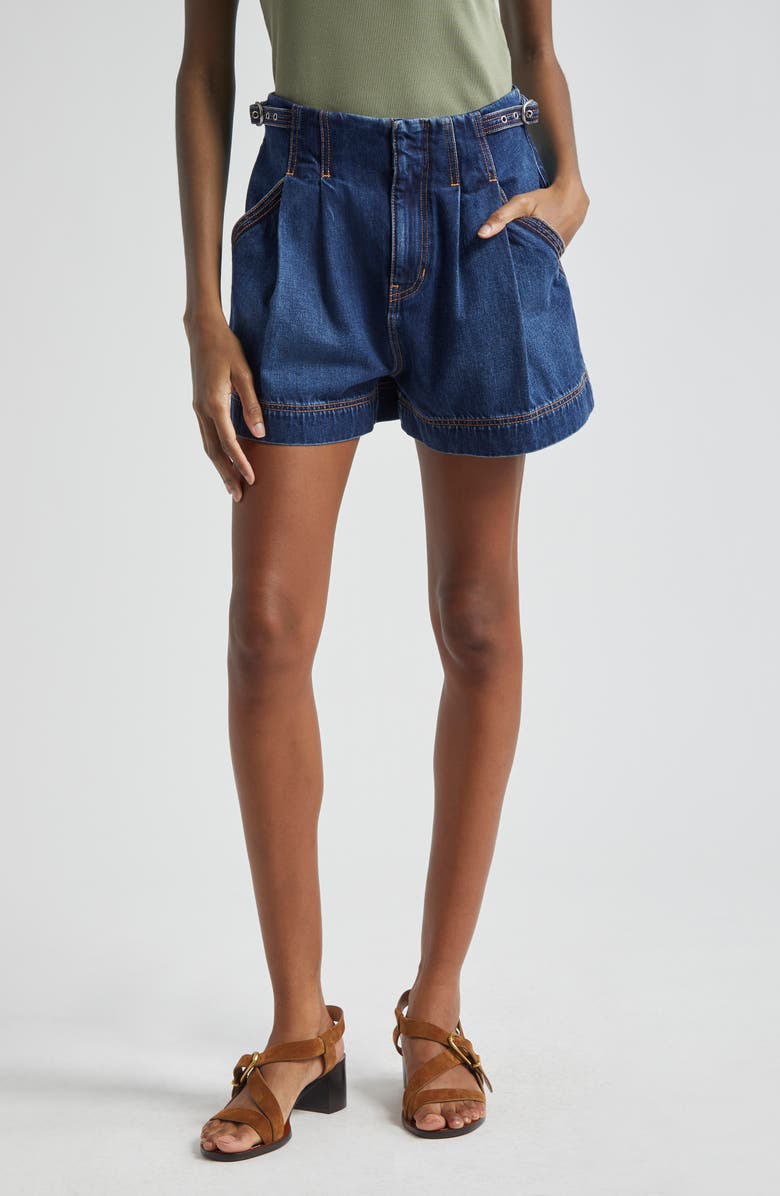 Veronica Beard Jaffe Pleat Denim Shorts, Main, color,