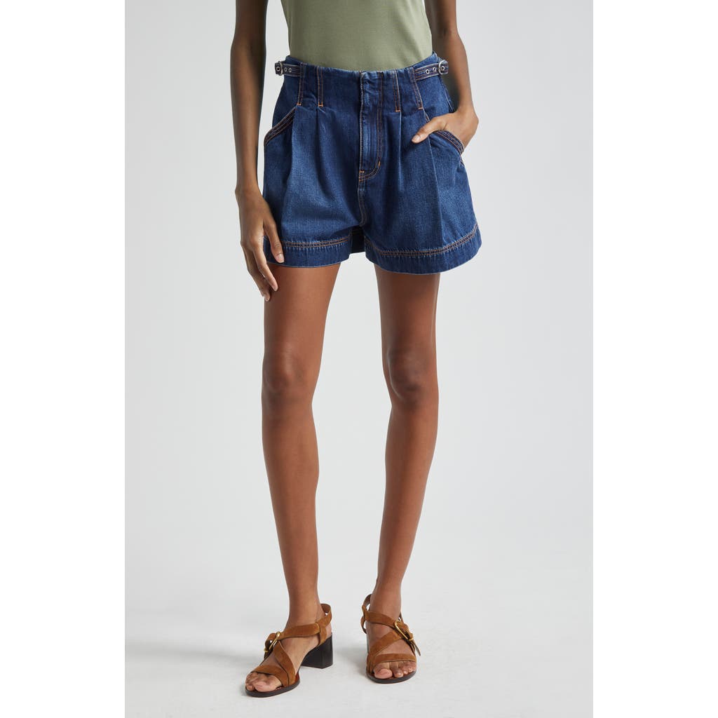 Veronica Beard Jaffe Jeansshorts Mit Falten In Bright Blue