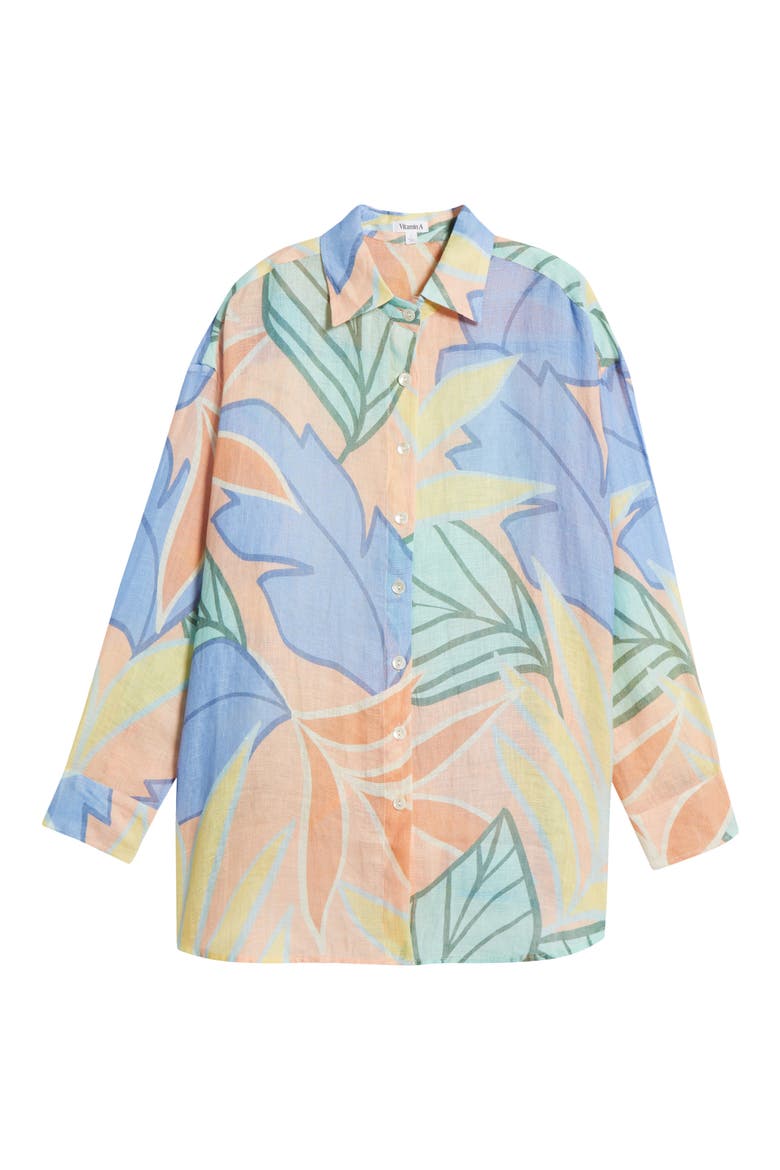 Playa Oversize Linen Cover-Up Shirt, Alternate, color, RTJ