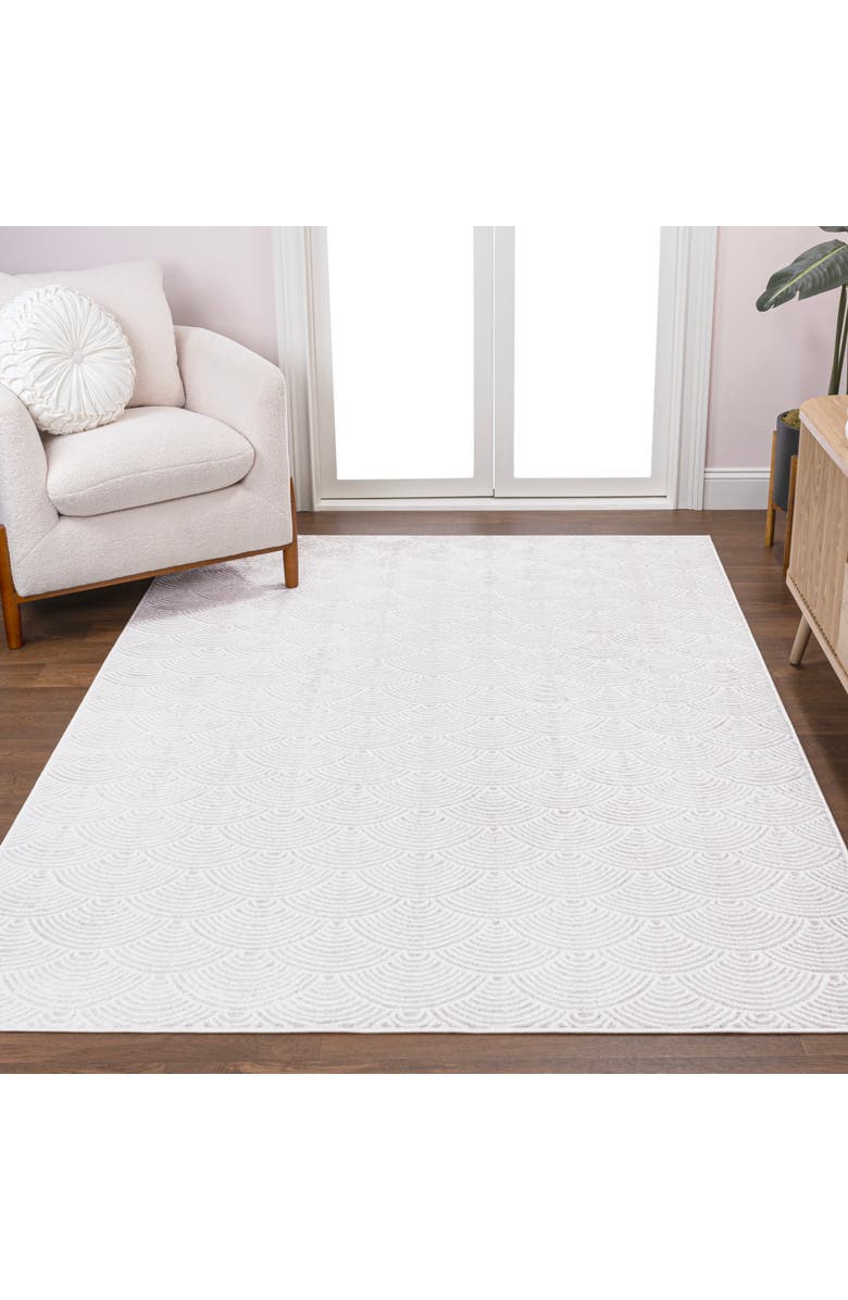 JONATHAN Y Porter Geometric Art Deco Fan Pattern High-Low Area Rug, Alternate, color, White/Light Gray