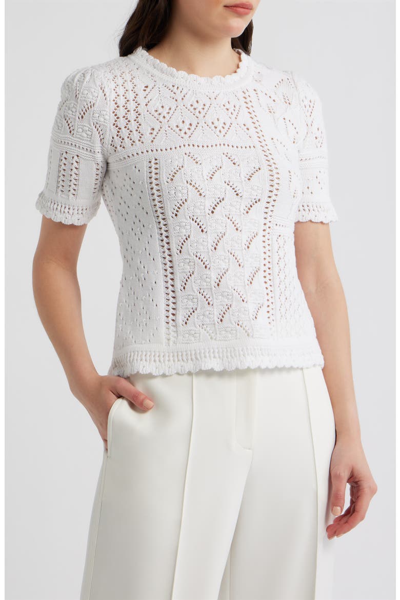 Lily Cotton Pointelle T-Shirt, Main, color, SKY WHITE