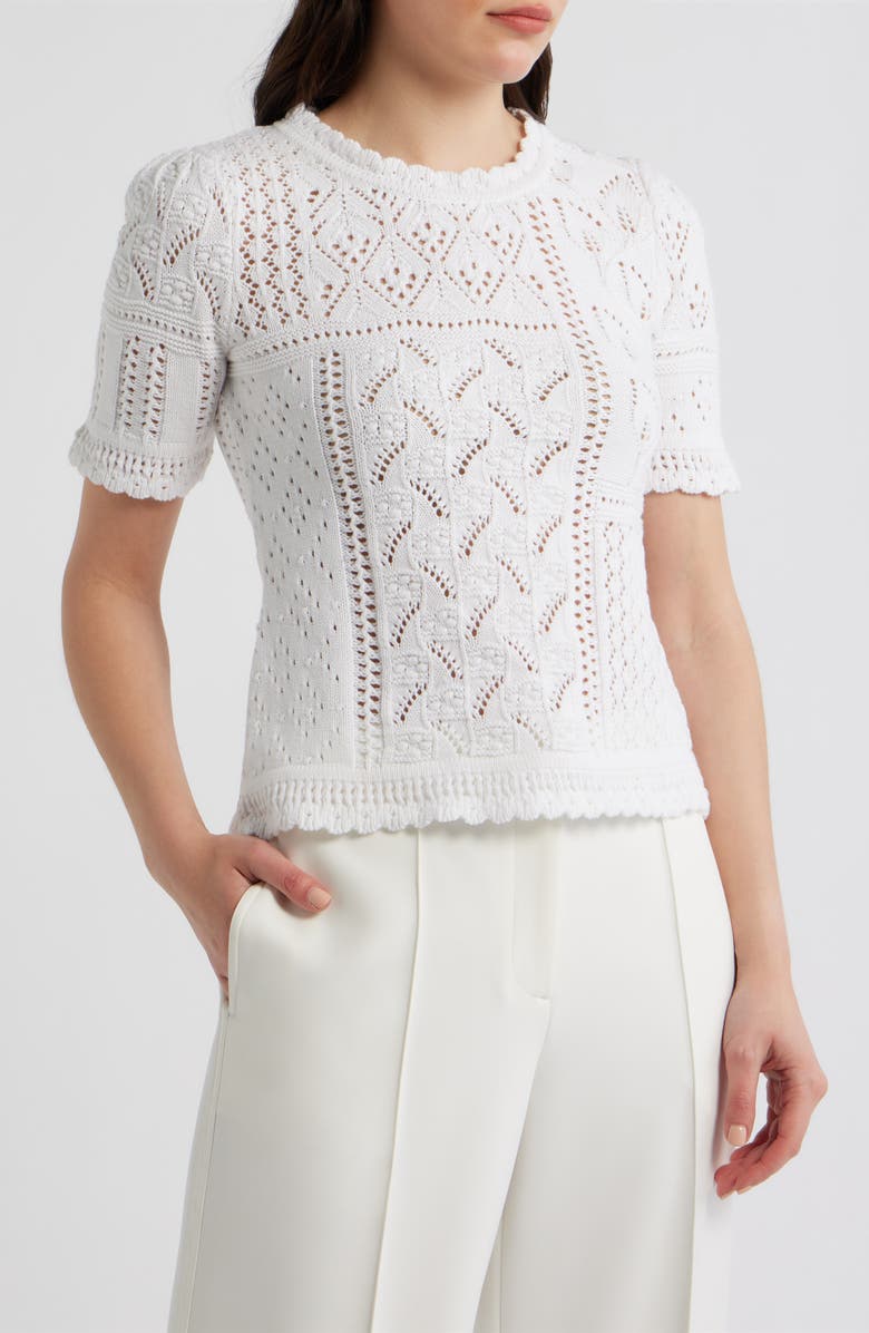 Elie Tahari Lily Cotton Pointelle T-Shirt, Main, color, Sky White