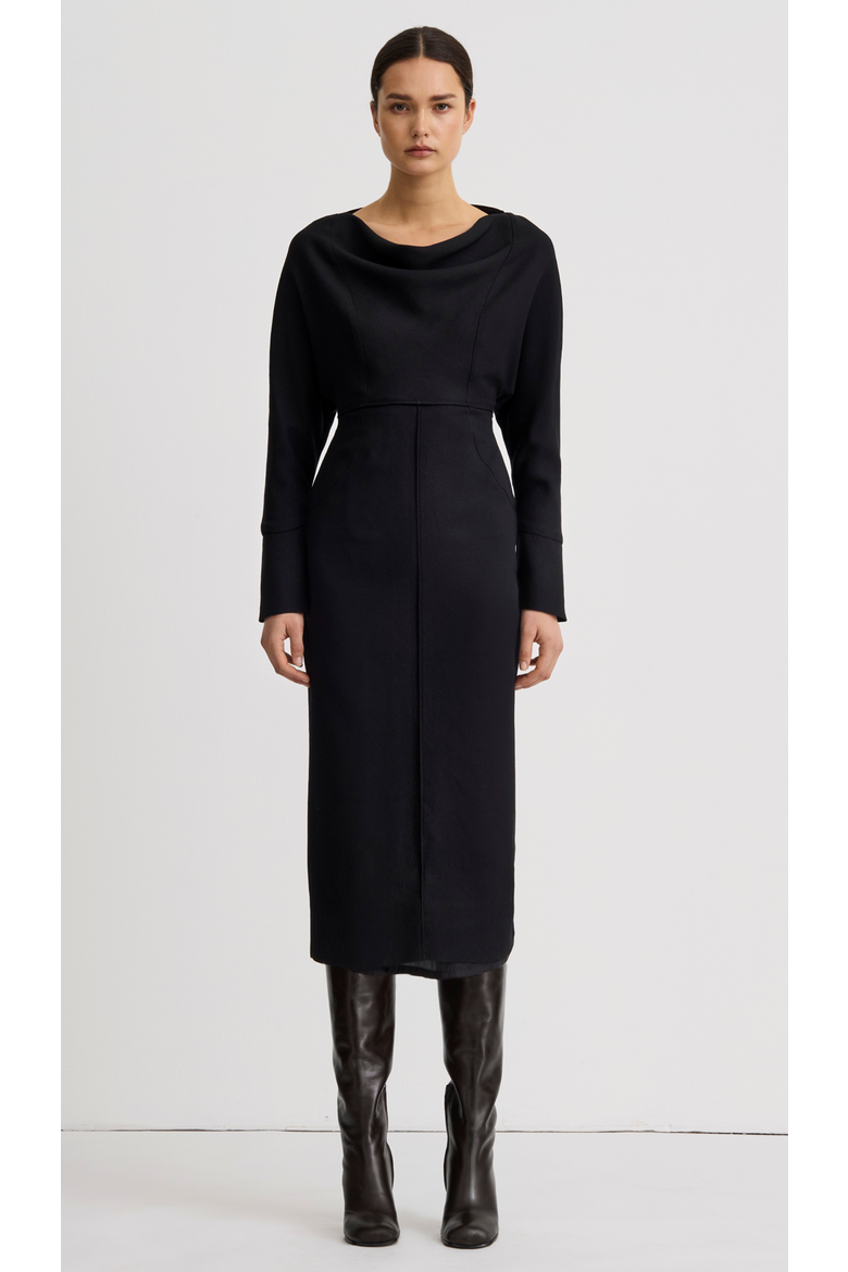 Draped Dolman Dress, Main, color, Black Crepe