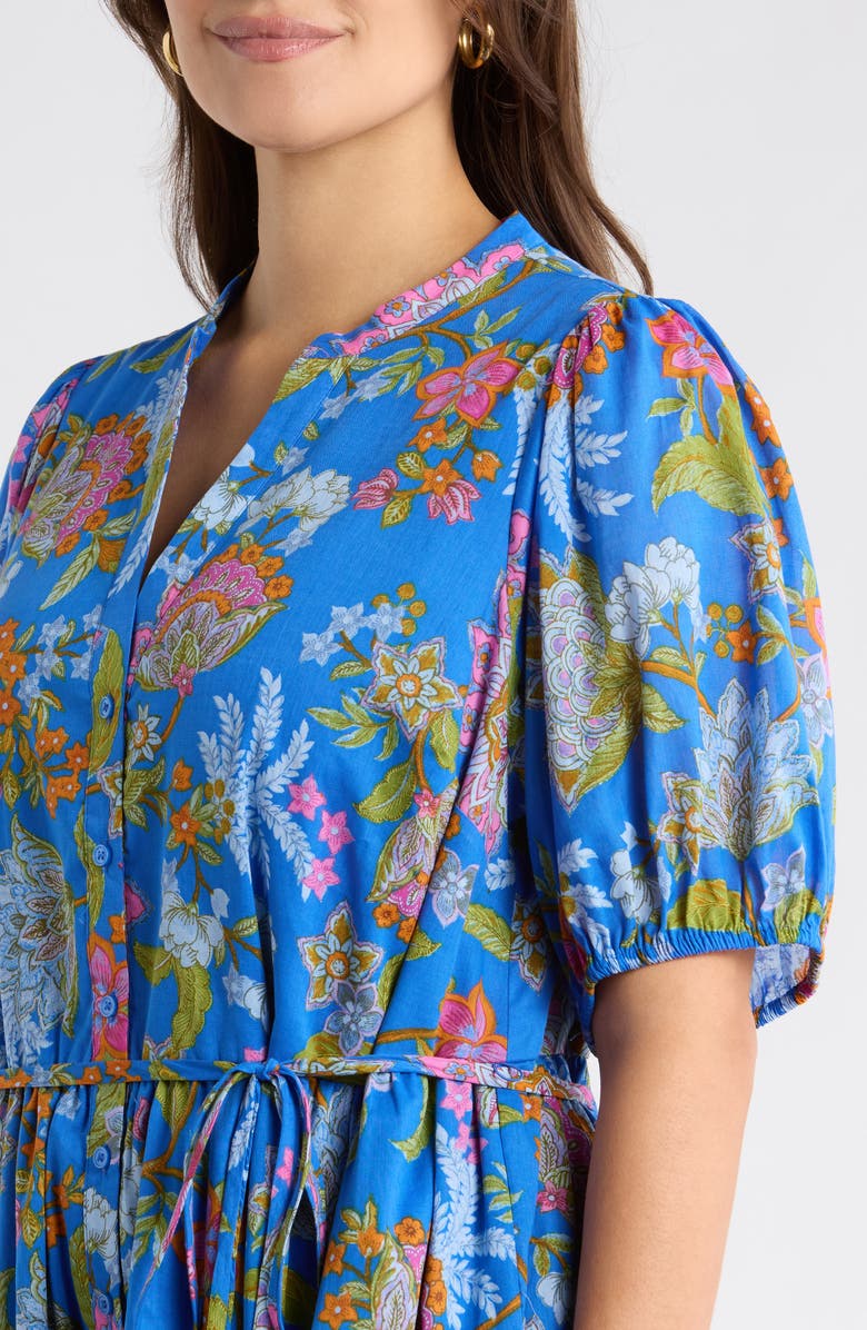 SUGARLIPS Sunlit Floral Beth Button-Up Cotton Midi Dress, Alternate, color, Cobalt-Multi