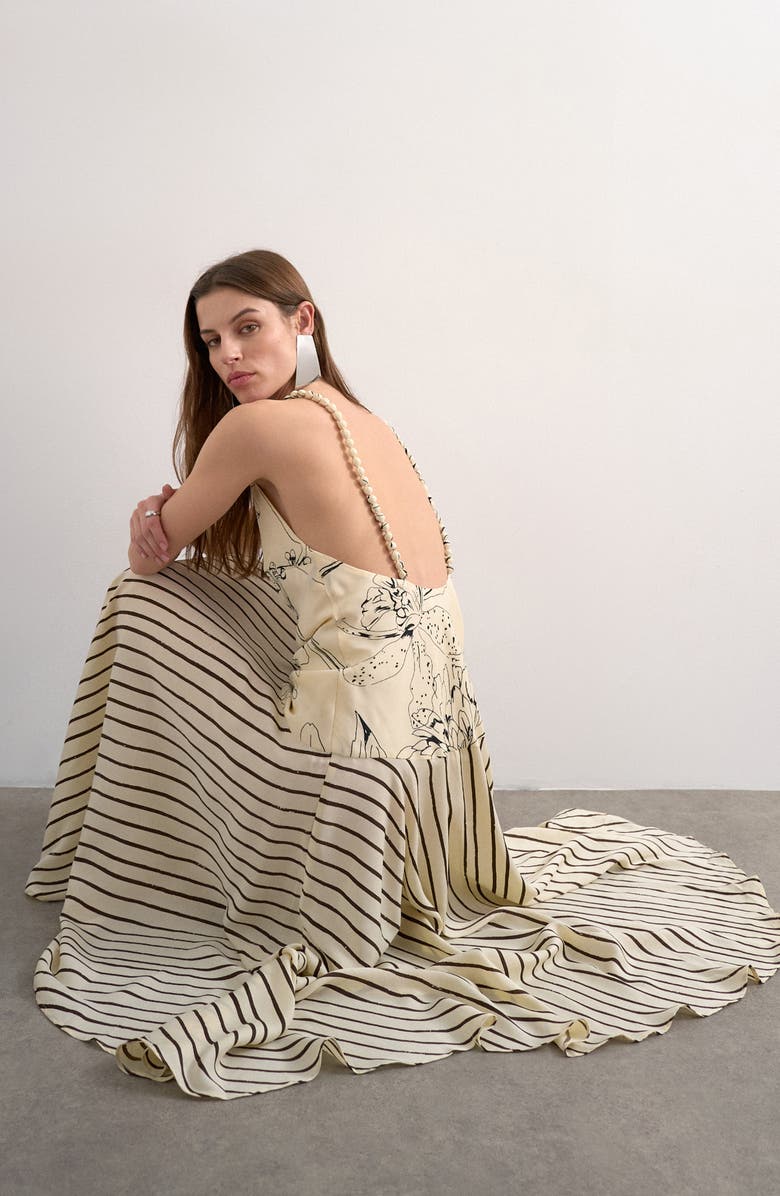 Topshop Beaded Strap Mixed Print Maxi Dress, Alternate, color, Ivory