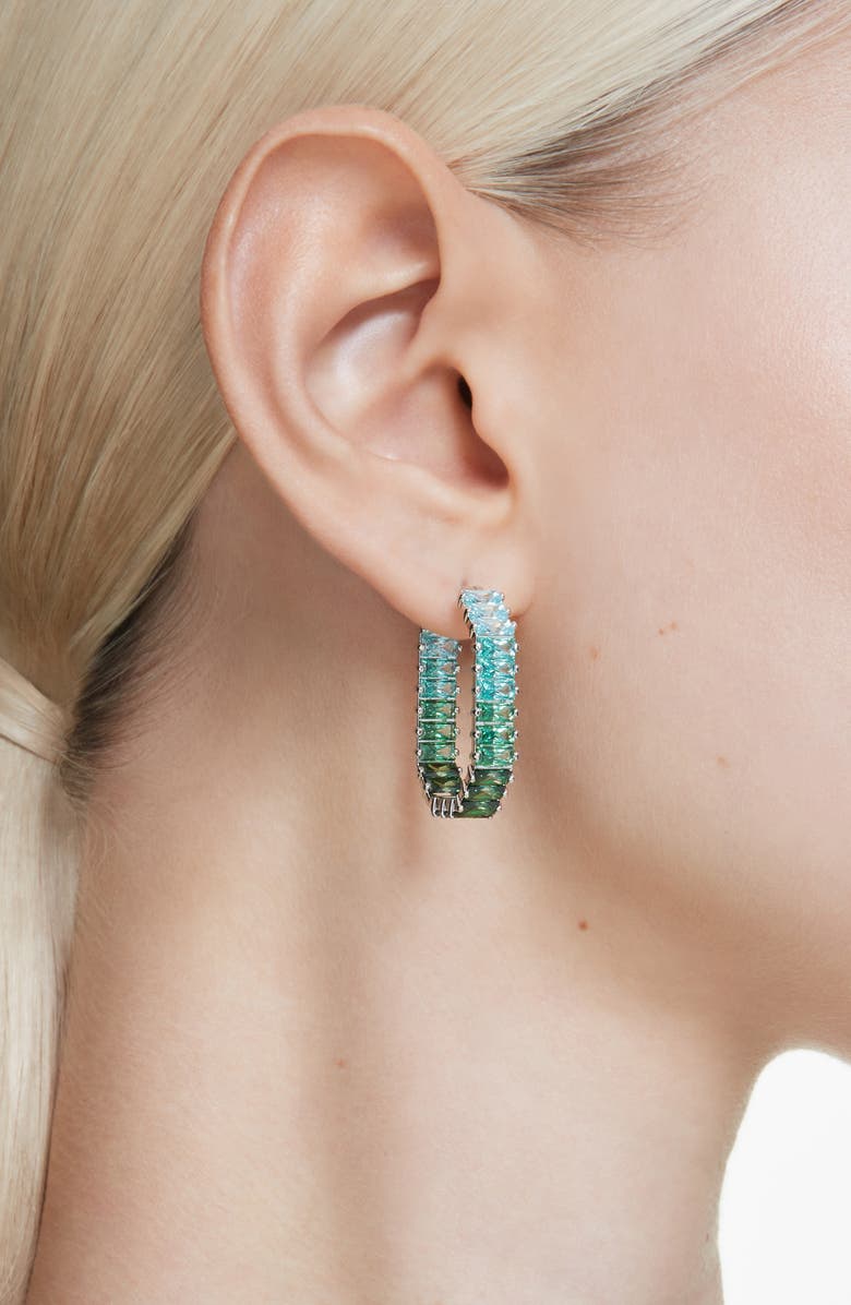 Swarovski Matrix Baguette Crystal Octagonal Hoop Earrings, Alternate, color, Green