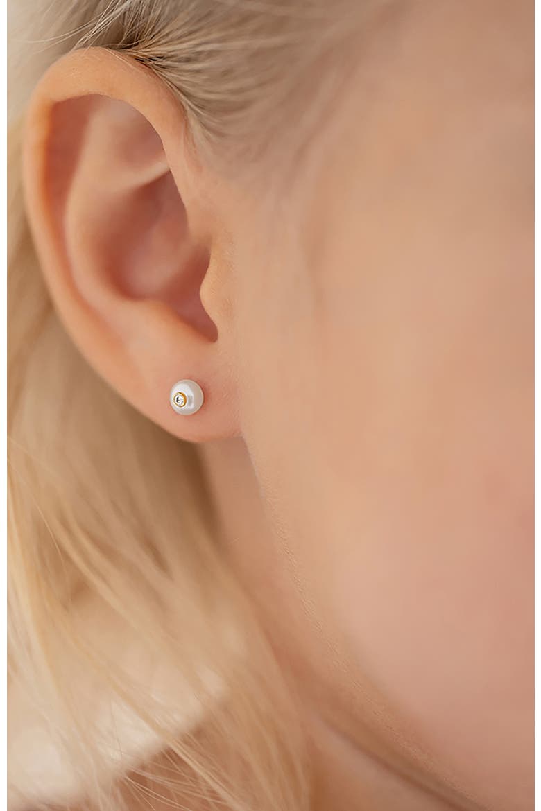 14k Simulated Pearl and Cubic Zirconia Earrings, Alternate, color, Gold