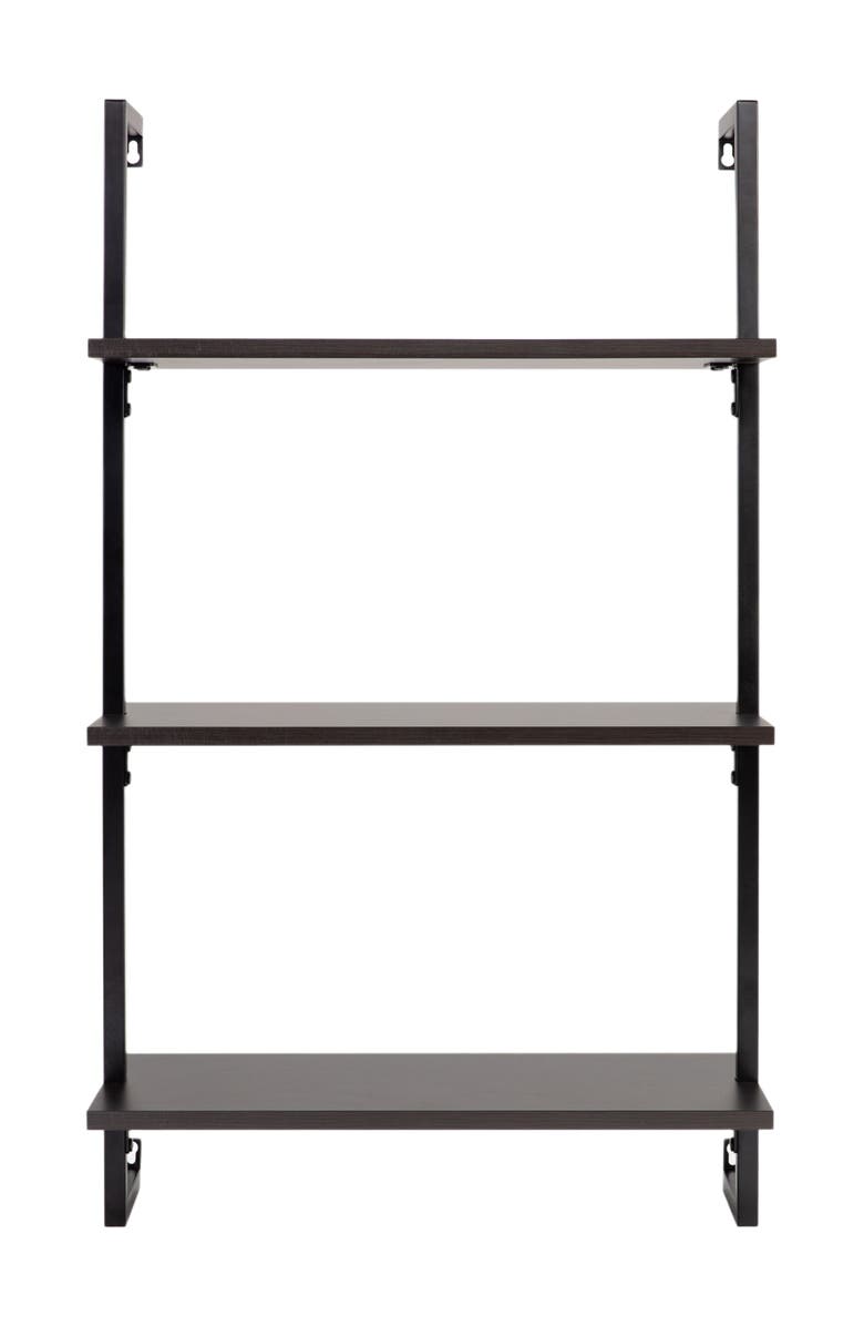 HAPPIMESS Madera Classic Industrial Shelf Wood Wall-Mounted Open Ladder Bookcase with Metal Frame, Alternate, color, Black