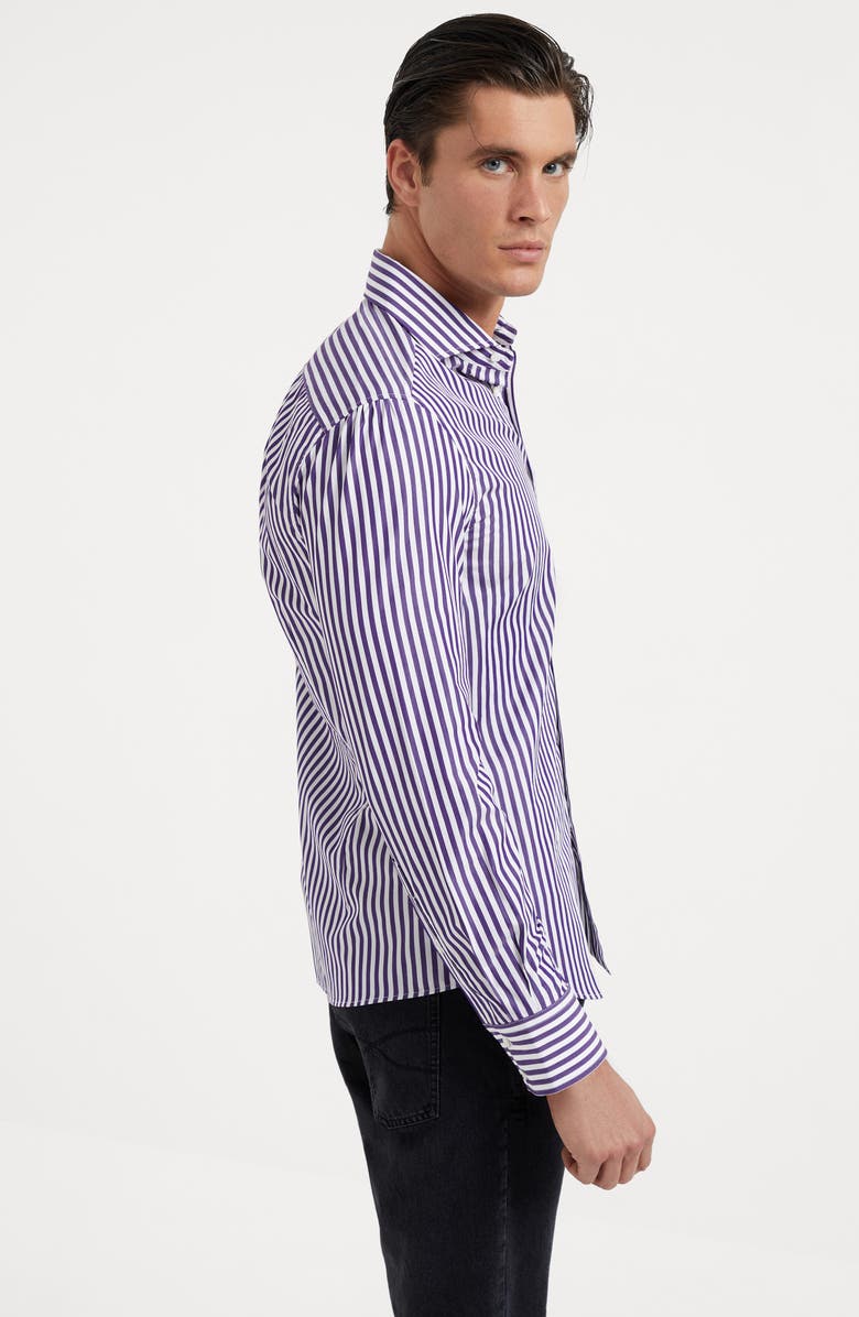 Brunello Cucinelli Striped poplin slim fit shirt with spread collar, Alternate, color, 
